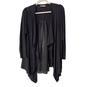 Pebble and Stone Waterfall Cardigan Women 1X Black Mixed Media Chiffon Classic